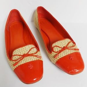 Tory Burch Size 11M round toe flats textile orange